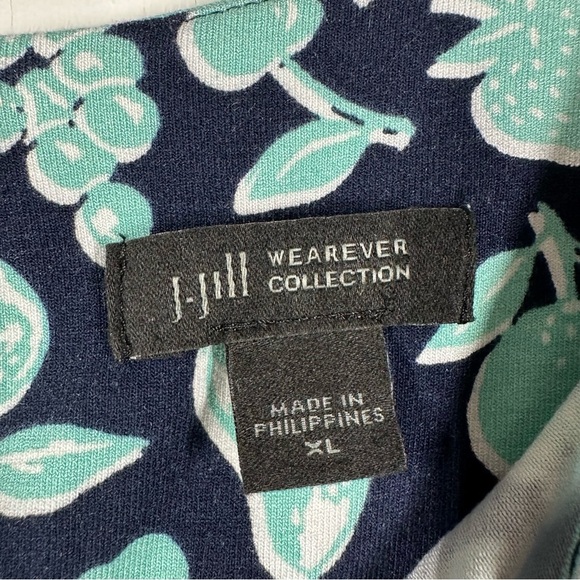 J. Jill Wearever Dress Women's XL Navy Fruit Print Jersey Knit Short Sleeve - Picture 4 of 6